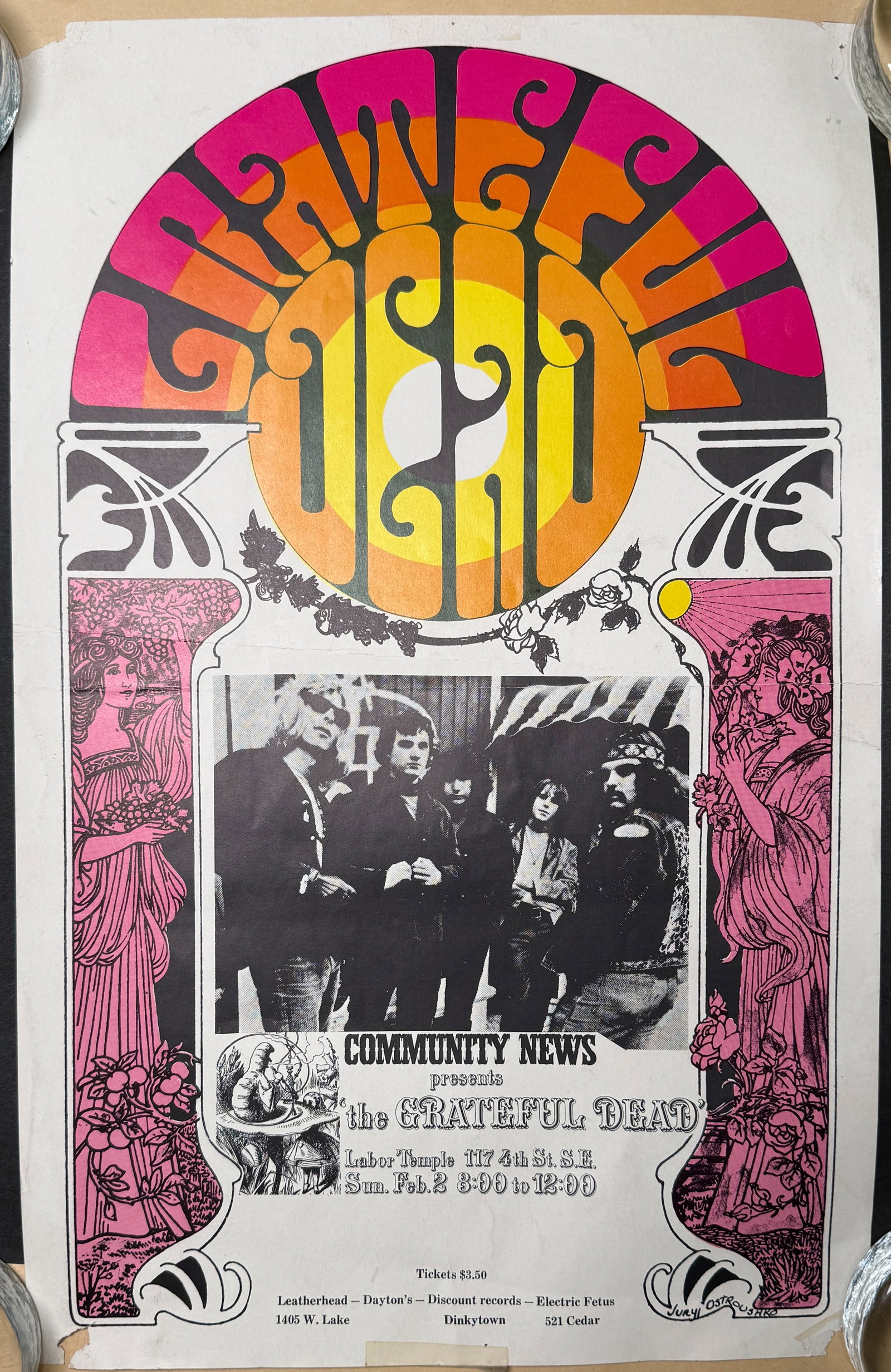ORIGINAL GRATEFUL DEAD POSTER - MINNEAPOLIS LABOR TEMPLE: ORIGINAL GRATEFUL DEAD POSTER - MINNEAPOLIS LABOR TEMPLE. THIS POSTER WAS MADE FOR THE GRAND OPENING - THE VERY FIRST CONCERT AT THE TEMPLE.
