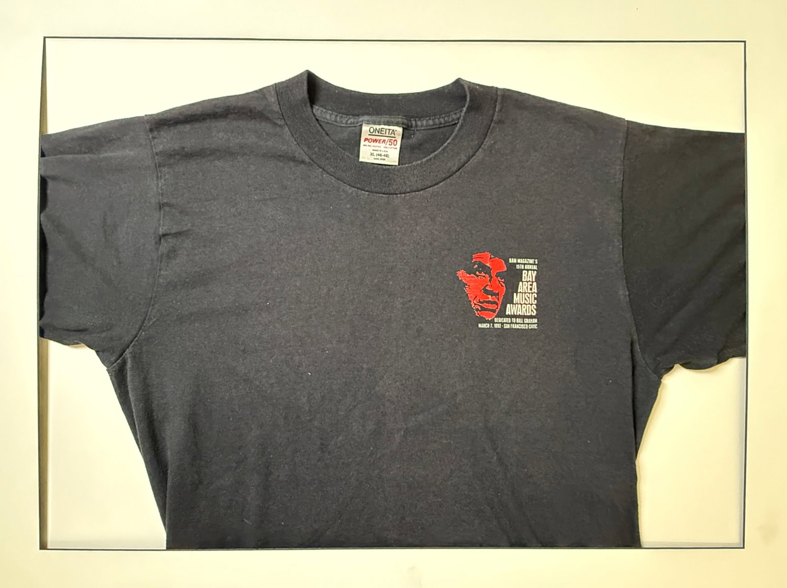 BAY AREA MUSIC AWARD DEDICATED TO BILL GRAHAM T-SHIRT: BAY AREA MUSIC AWARD DEDICATED TO BILL GRAHAM T-SHIRT. SIZE XL.