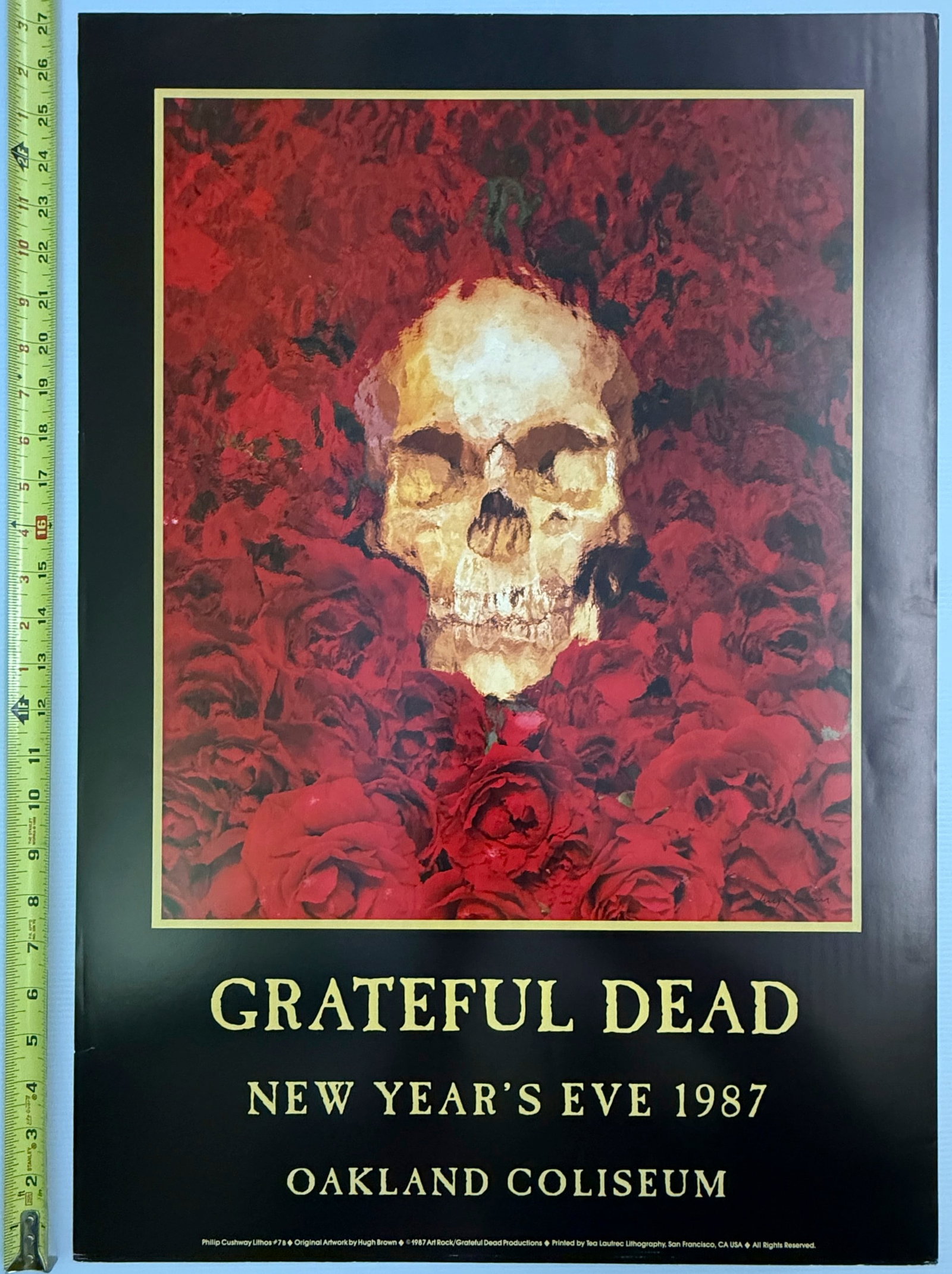 GRATEFUL DEAD - NEW YEARS EVE - 1987 - LIMITED EDITION: GRATEFUL DEAD - NEW YEARS EVE - 1987 - LIMITED EDITION. ART BY HUGH BROWN. PRODUCED BY PHIL CUSHWAY ARTROCK. PCL#78. GDP. ABOUT 17 X 27