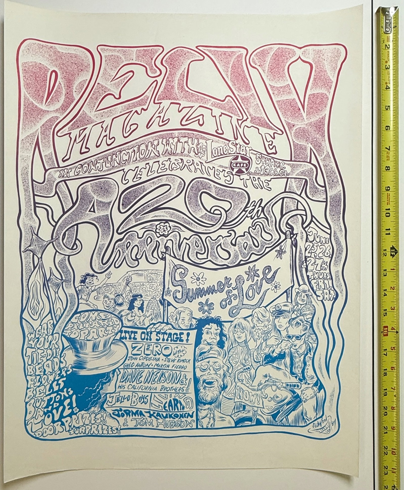 Relix Magazine Celebrates the 20th Anniversary of the Summer of Love: 1987. 17 x 23. Art by Flicky Ford. Deadheads will know that Relix magazine focuses on live and improvisational music. The magazine was launched in 1974 as a handmade newsletter devoted to connecting