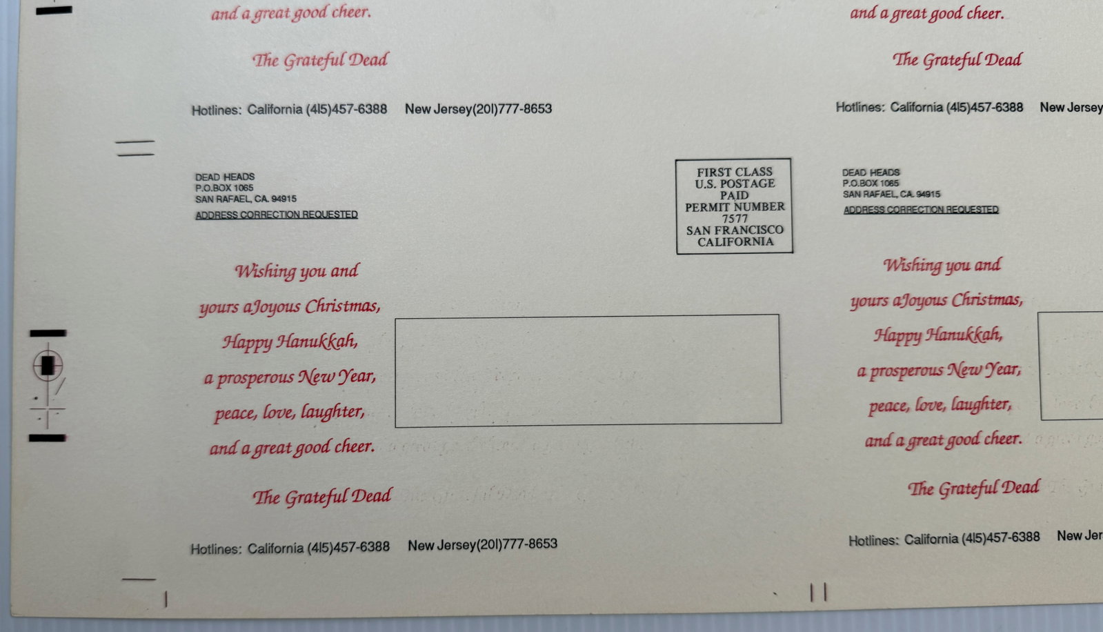 PEACE ON EARTH RARE GRATEFUL DEAD UNCUT GREETING CARD SET - 4