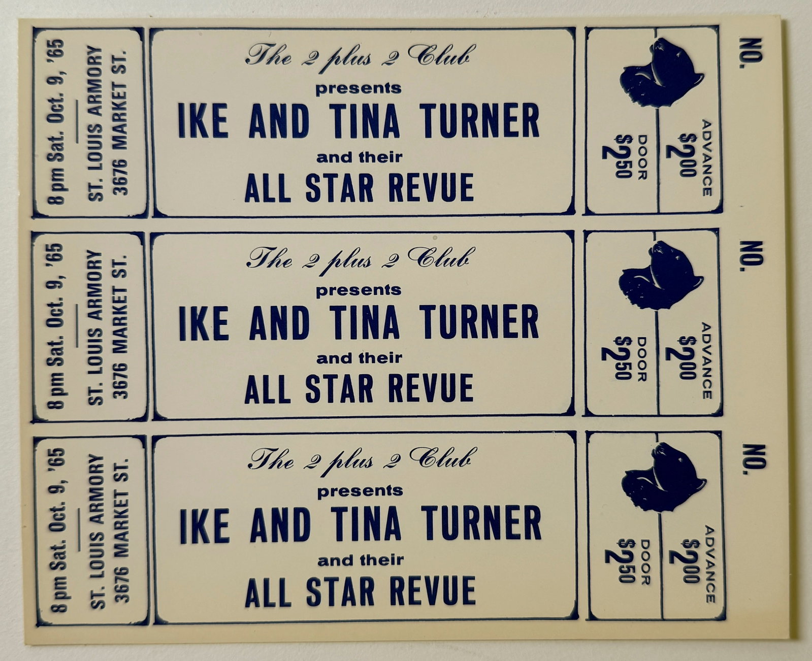IKE & TINA TURNER UNCUT TICKET STUBS FROM ST. LOUIS ARMORY: IKE & TINA TURNER UNCUT TICKET STUBS FROM ST. LOUIS ARMORY. 1965