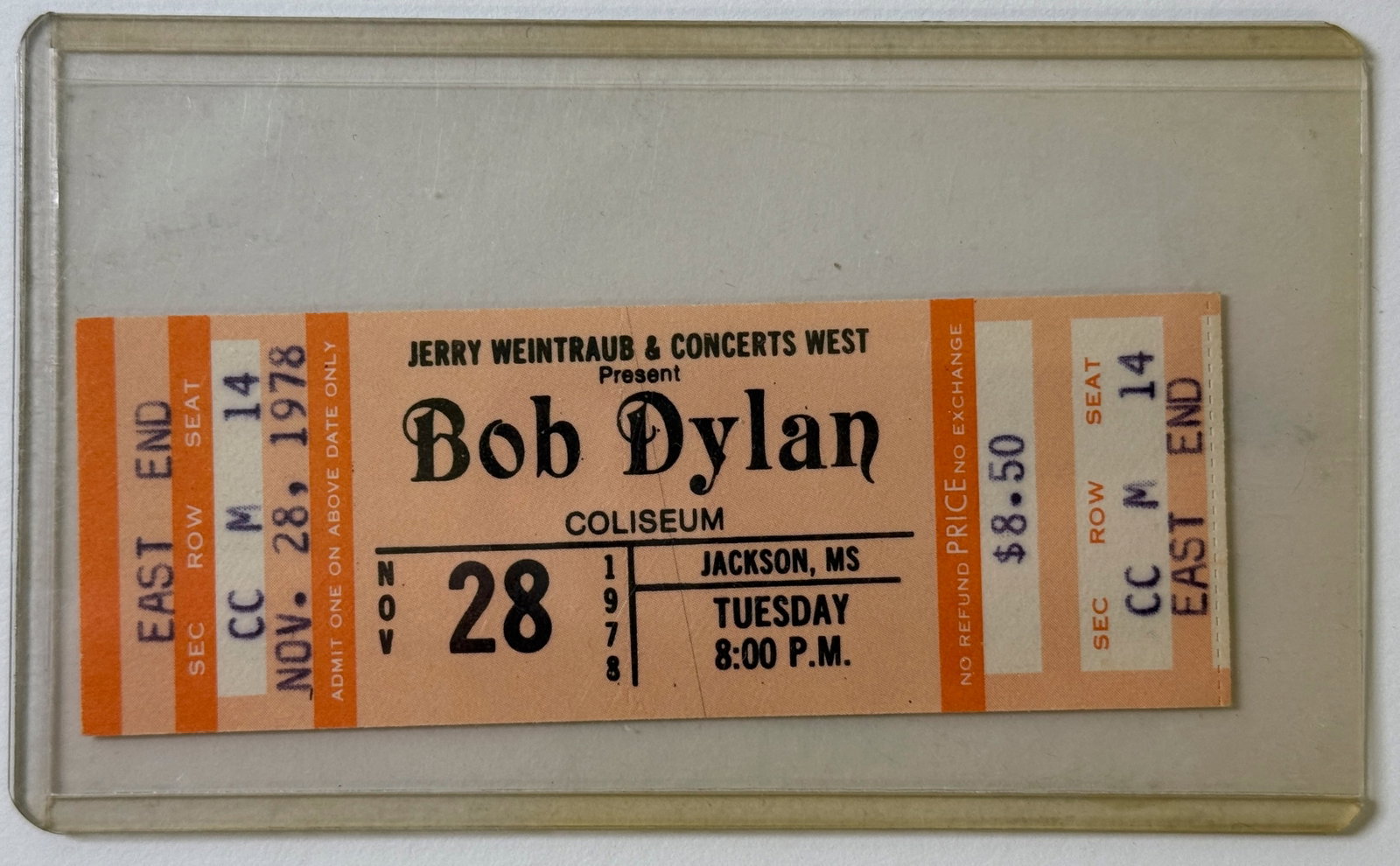 BOB DLYLAN 1978 TICKET STUB: BOB DLYLAN 1978 TICKET STUB - MISSISSIPPI