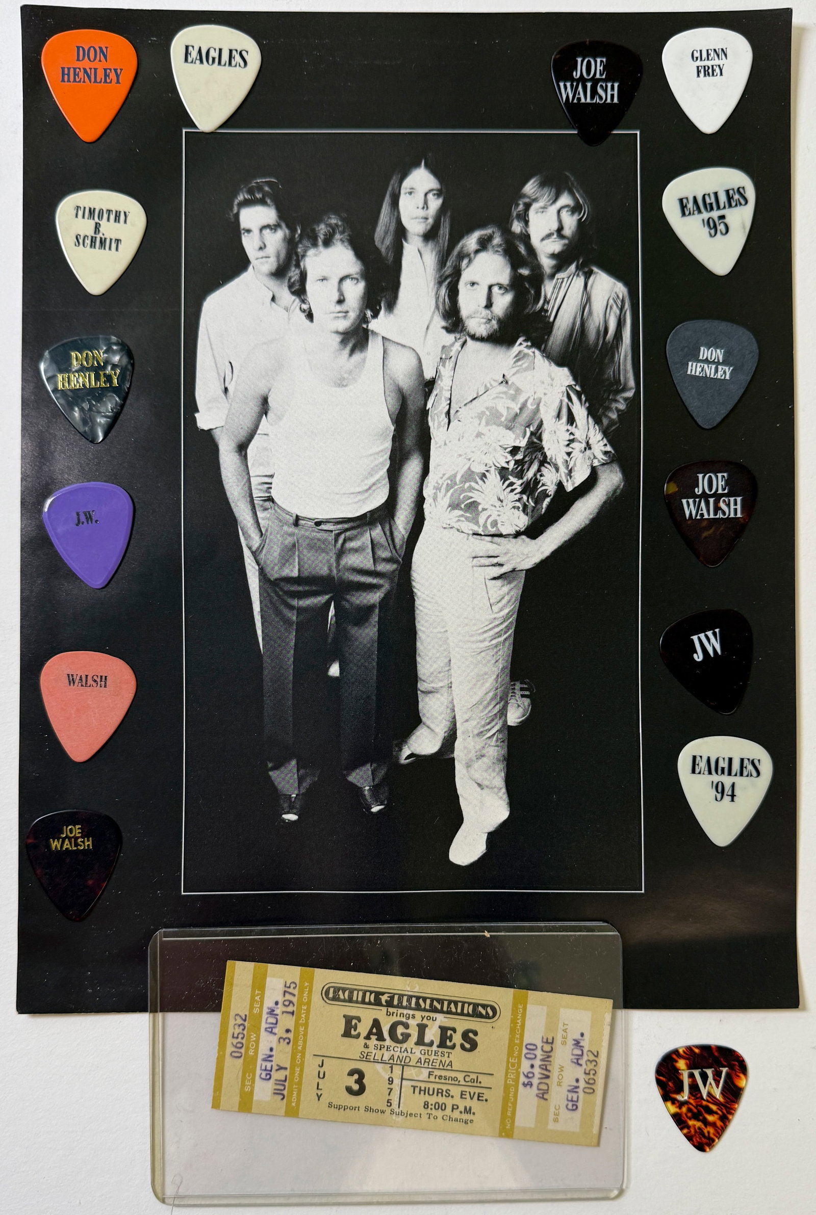 RARE RARE - EAGLES GUITAR PICK COLLECTION AND TICKET STUB: RARE RARE - EAGLES GUITAR PICK COLLECTION AND TICKET STUB. SET #3.