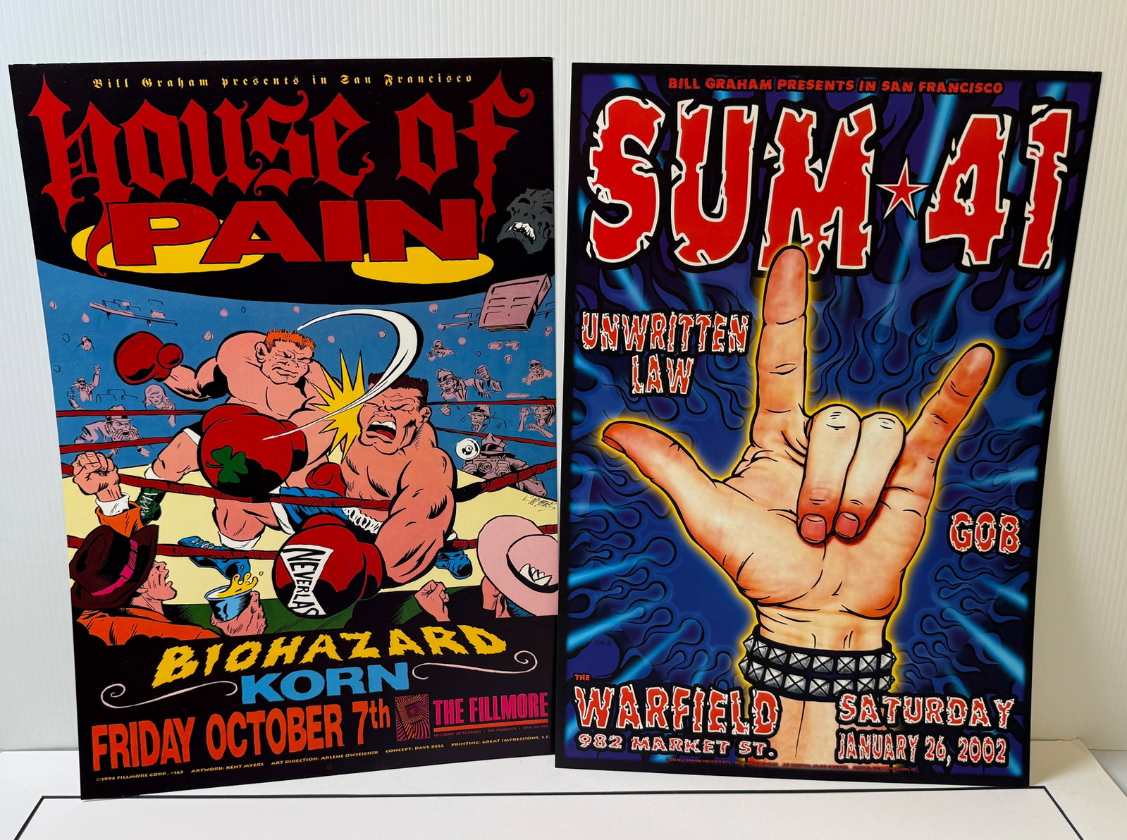 SET OF 2 BILL GRAHAM FILLMORE POSTERS WITH HOUSE OF PAIN: SET OF 2 BILL GRAHAM FILLMORE POSTERS WITH HOUSE OF PAIN, SUM 31, BIOHAZARD, KORN, UNWRITTEN LAW, GOB AND MORE