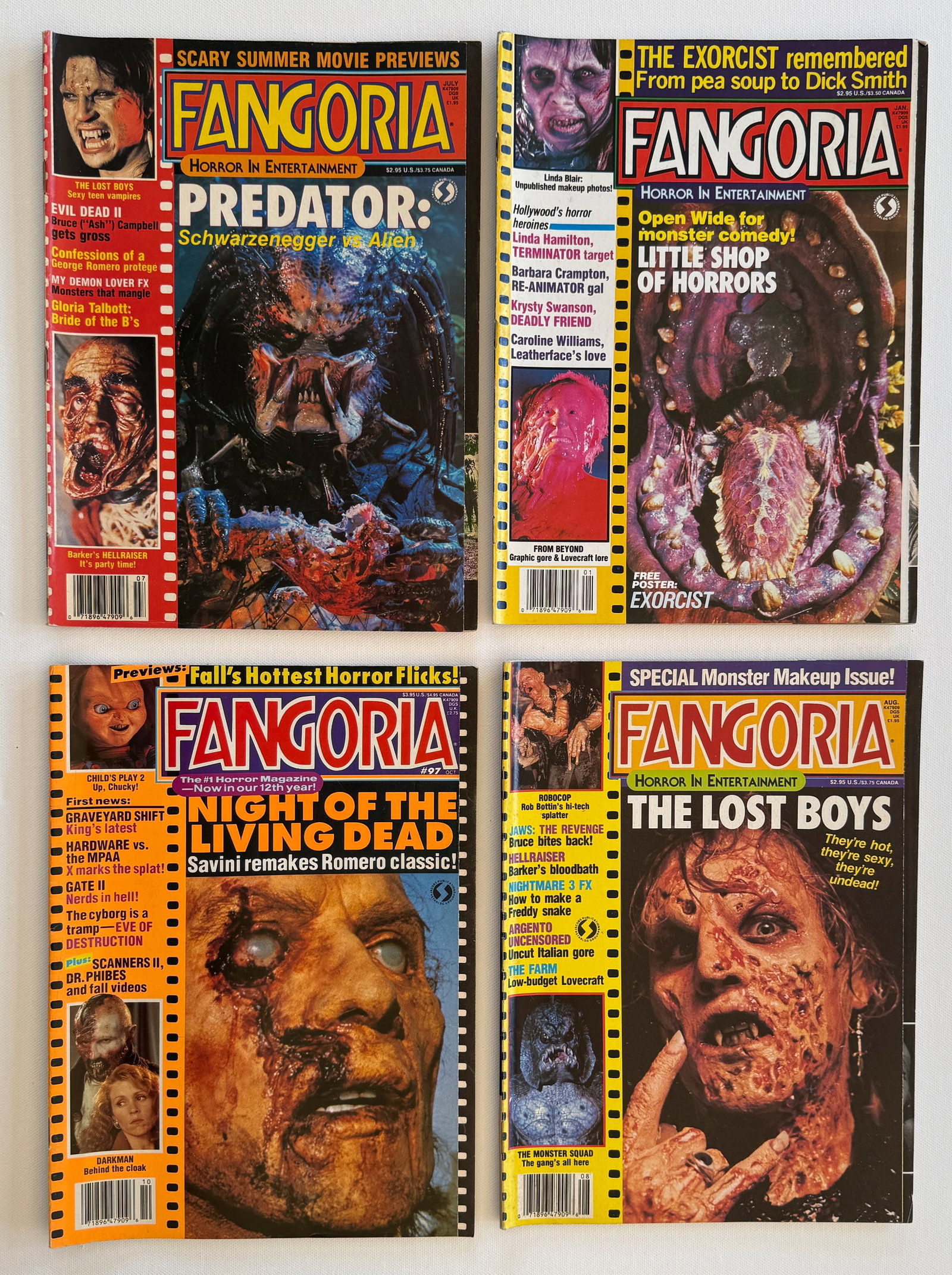 SET OF FOUR FANGORIA MAGAZINES - PREDATOR ISSUE: SET OF FOUR FANGORIA MAGAZINES - PREDATOR ISSUE. little shop of horrors. night of the living dead. the lost boys.