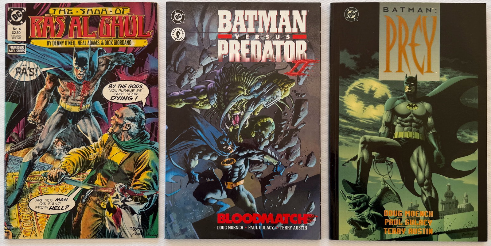 BATMAN VERSUS PREDATOR SOFTCOVER NOVEL AND MORE: BATMAN VERSUS PREDATOR SOFTCOVER NOVEL AND MORE. BATMAN PREY SOFTCOVER BOOK, THE SAGA OF RAS AL GHUL #4.