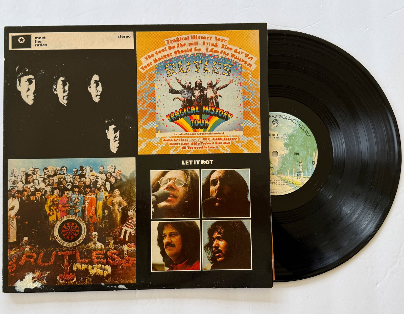 The Rutles – The Rutles: The Rutles – The Rutles. Warner Bros. Records – HS 3151. Gatefold sleeve. Includes a 16-page 12" booklet with the history of The Rutles, as well as custom inner sleeve with credits, lyrics, and
