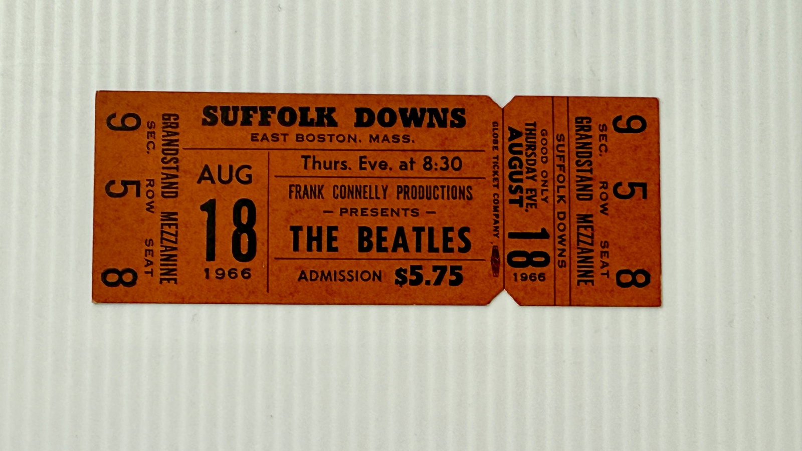 BEATLES SUFFOLK DOWNS TICKET STUB ! 1966 ORIGINAL (1 of 1)