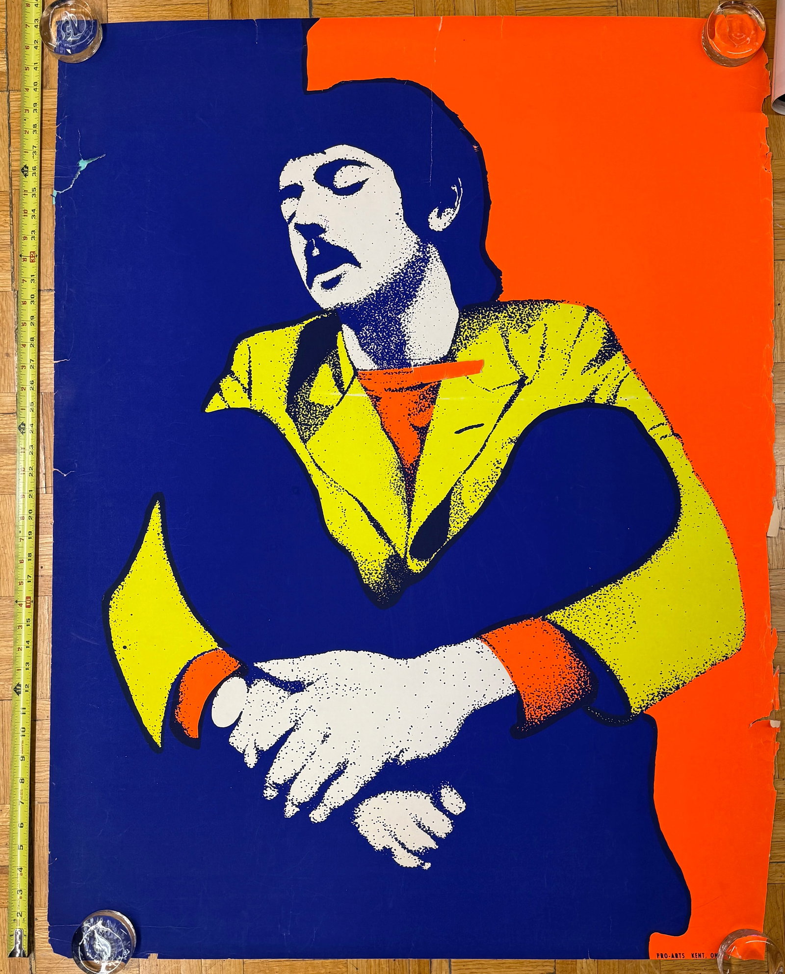 PAUL MCCARTNEY - BLACKLIGHT - PRO-ARTS: PAUL MCCARTNEY - BLACKLIGHT - PRO-ARTS. 1970's HEAD SHOP POSTER. EDGEWEAR - TEARS. COMES WITH MISSING EDGE PIECE OF PAPER THAT CAN BE ATTACHED FOR RESTORATION. ABOUT 24 X 43