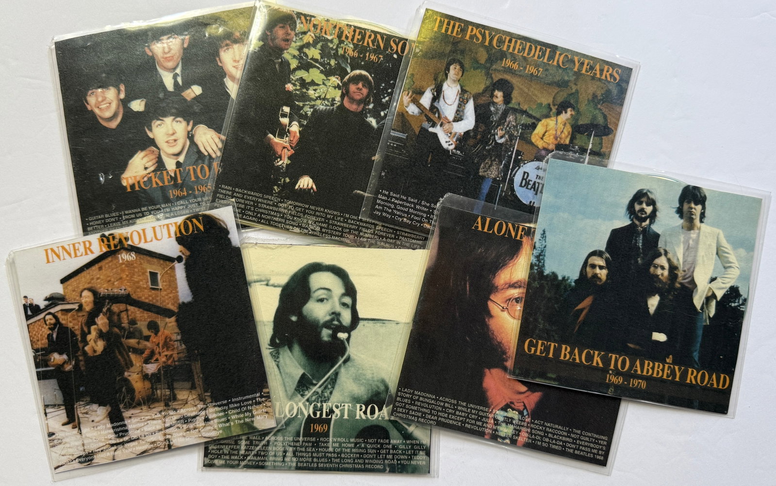 BEATLES ITALIAN BOOTLEG - 7 CD SET - RARE: BEATLES ITALIAN BOOTLEG - 7 CD SET - RARE. INCLUDES TICKET TO RIDE. NORTHERN SONG. THE PSYCHEDELIC YEARS. INNER REVOLUTION. ALONE TOGETHER. THE LONGEST ROAD. GET BACK TO ABBEY ROAD. reproduction set.