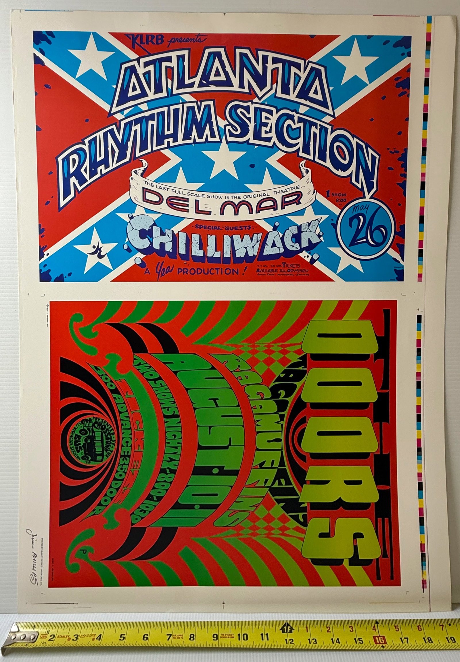 UNCUT SIGNED PROOF BY JIM PHILLIPS - DOORS AND ARS: UNCUT SIGNED PROOF BY JIM PHILLIPS - DOORS AND ARS. THE DOORS WITH JIM MORRISON AND ATLANTA RHYTHM SECTION. OVER 20 X 30
