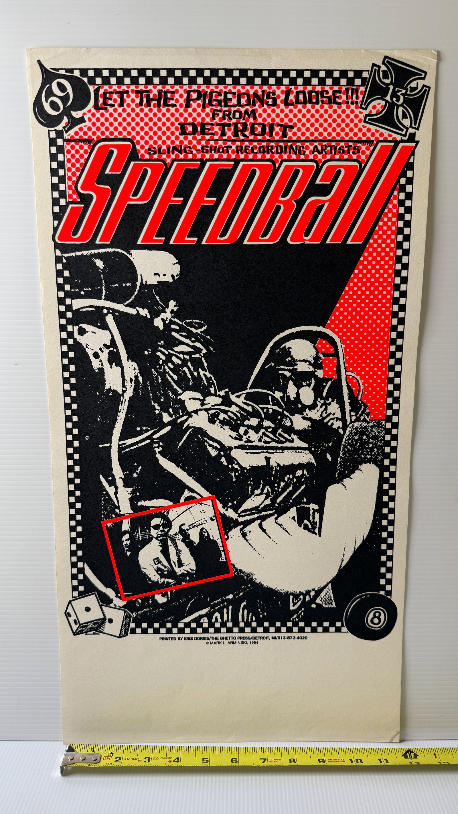 SPEEDBALL - DETROIT - TOUR BLANK - SCREEN PRINT: SPEEDBALL - DETROIT - TOUR BLANK - SCREEN PRINT. ADVERTISING FOR AN EVENT CALLED SPEEDBALL - WHICH SHOWCASED SLING SHOT (STUDIOS) RECORDING ARTISTS. ABOUT 17 X 11. ART BY MARK ARMINSKI.