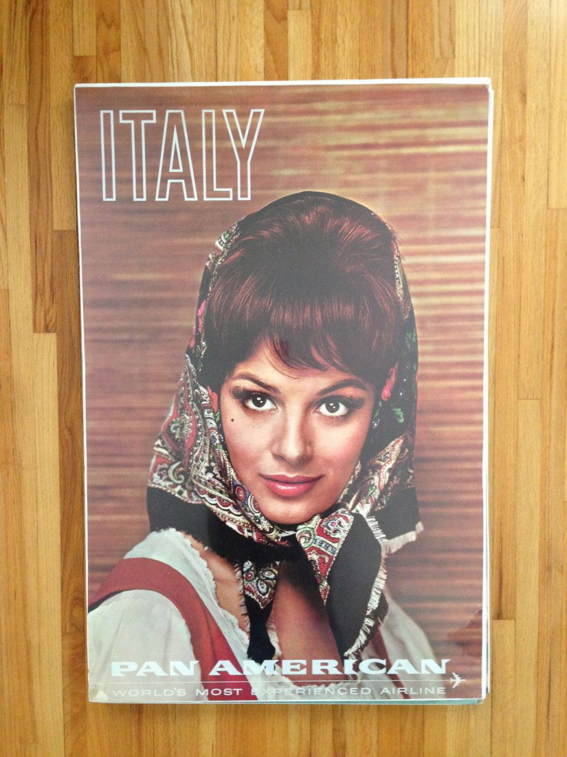 ORIGINAL 1960's PAN AM TRAVEL POSTER - ITALY: ORIGINAL 1960's PAN AM TRAVEL POSTER - ITALY 28" x 42" From the "Beautiful Women Series" of travel poster from Pan Am. Collect them all for the most value to your collection ! Worlds Most Experienced