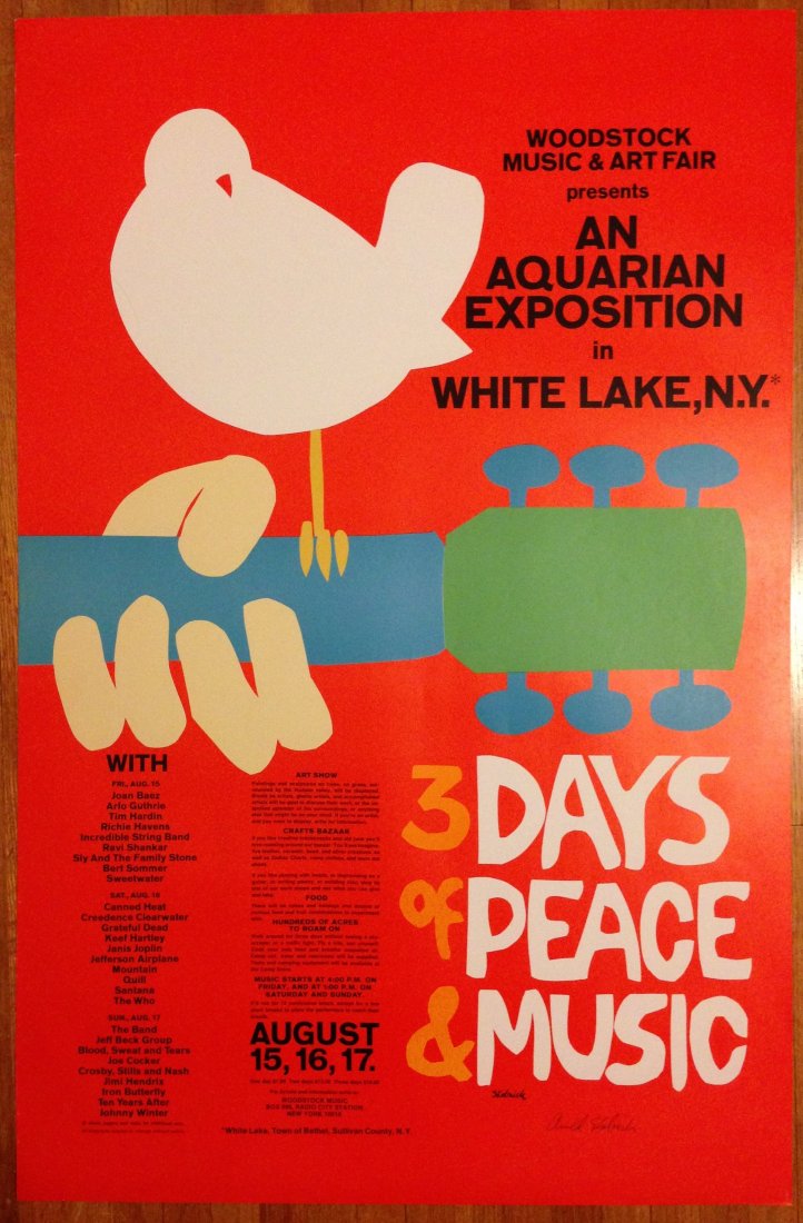 ORIGINAL WOODSTOCK POSTER - SIGNED - DIRECT FROM ARTIST: FEATURED ITEM ORIGINAL WOODSTOCK POSTER - SIGNED - DIRECT FROM ARTIST. THIS ORIGINAL WOODSTOCK poster is DIRECT from the artist, Arnold SKOLNICK and his estate. This poster is SIGNED by the artist. It