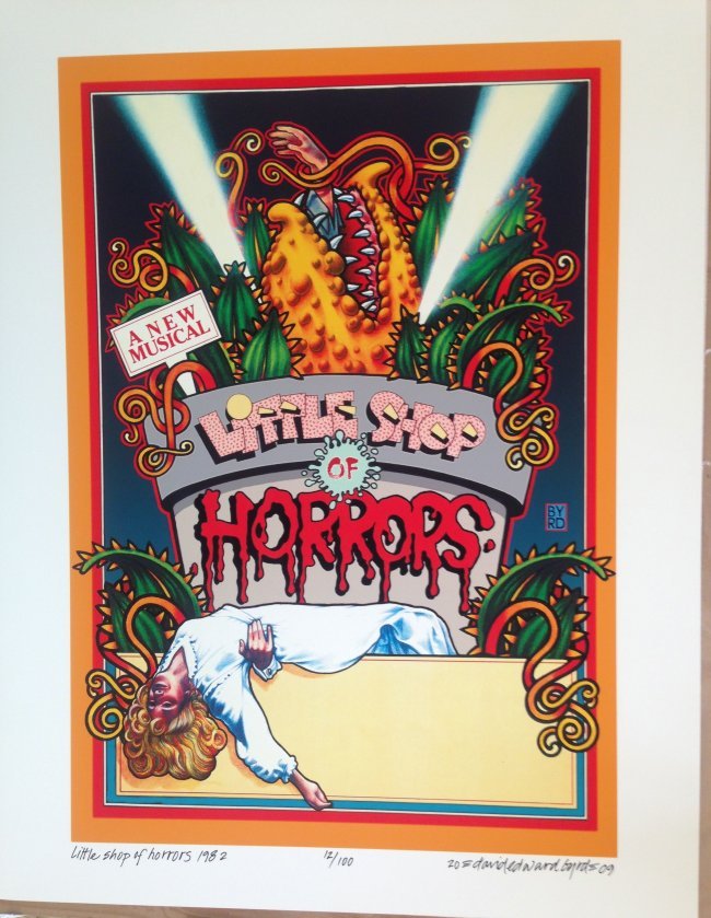 LITTLE SHOP OF HORRORS - DAVID BYRD: LITTLE SHOP OF HORRORS - DAVID BYRD Dated, signed and numbered by the artist, Davide Edward Byrd for the Broadway Musical 17" x 22" 1982 ORIGINAL ART AND POSTER by THE ARTIST. #12 / 100
