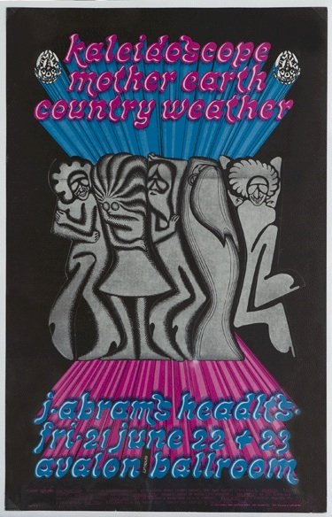 KALEIDOSCOPE RARE CUTOUT POSTER FD#124 - 1968: KALEIDOSCOPE RARE CUTOUT POSTER FD#124 FAMILY DOG #124 1968 RARE CUT OUT POSTER - Characters in middle are able to be cut out and placed on desk. With Mother Earth and Country Weather. Avalon Lofthous