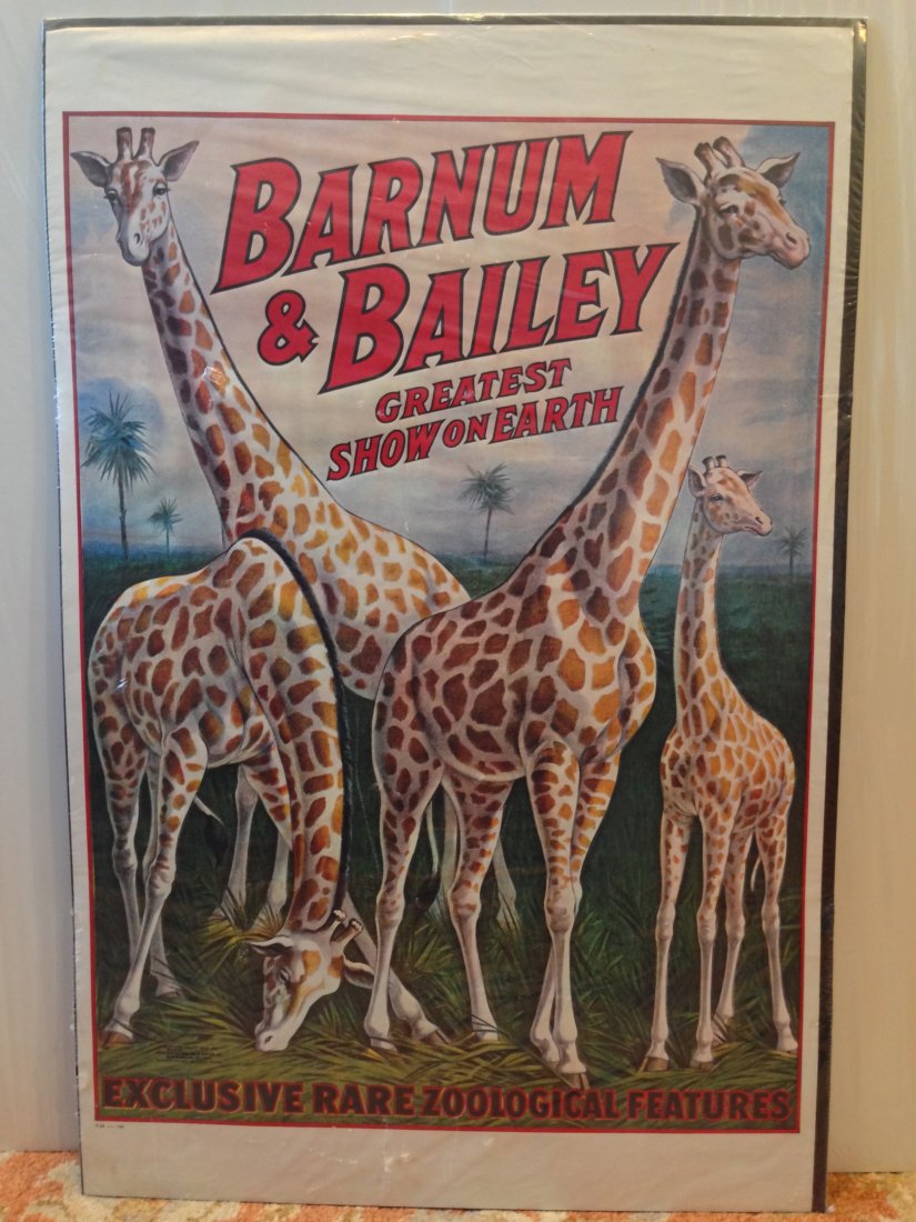 BARNUM & BAILEY ORIGINAL Vintage CIRCUS POSTER -: BARNUM & BAILEY ORIGINAL Vintage CIRCUS POSTER - GIRAFFES and other exclusive rare zoological features. 24â€ x 36â€ - 1917 reprint from the Strobridge Litho Co - Cincinnati, OH - made in the 197