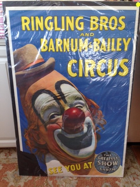 BARNUM & BAILEY ORIGINAL 1970's CIRCUS POSTER - Lou: BARNUM & BAILEY ORIGINAL 1970's CIRCUS POSTER - Lou Jacobs - SEE YOU AT THE GREATEST SHOW ON EARTH. Amazing FULL POSTER OF Lou Jacobs. Famous Circus Clown. 24â€ x 36â€ Larger tear at bottom left