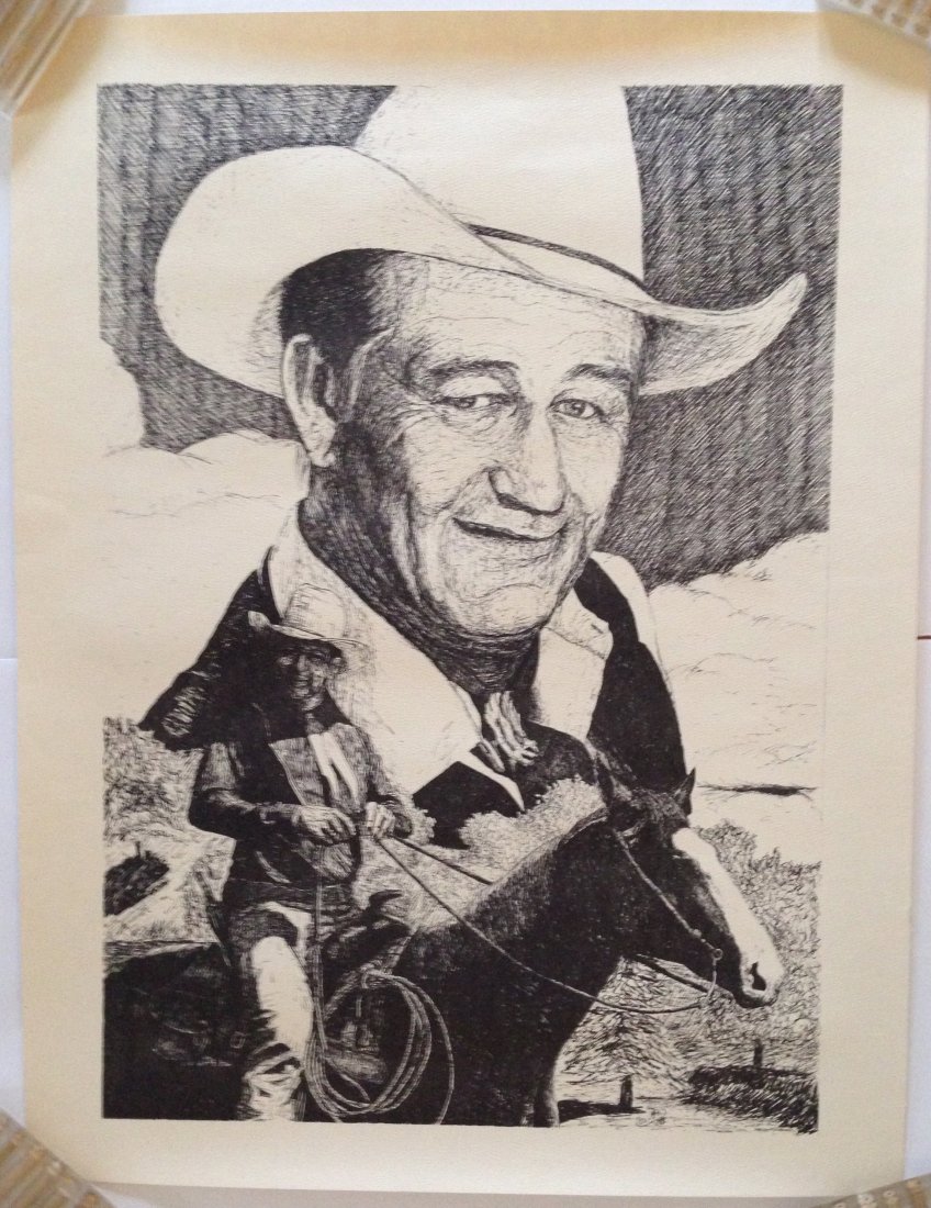 John Wayne Sketch: John Wayne Sketch 22 x 17 Heavy Stock Vintage Found with a number of 1950's prints.
