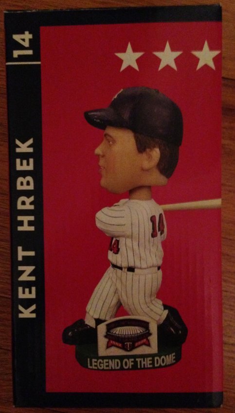 KENT HRBEK BOBBLE HEAD FIGURE: KENT HRBEK BOBBLE HEAD FIGURE Direct from the Minneapolis Metrodome before the new Twin Stadium Opened! Celebrates 1987 win of St. Louis. Never removed from box.