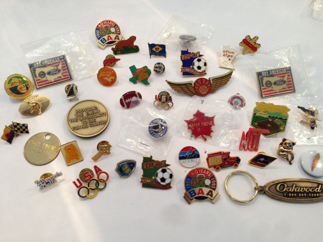 HUGE LOT OF VINTAGE PINS FROM THE MIDWEST: Here is a large lot of pins, mainly from the central region of the USA - but some great ones as well, capped off by a 1989 SNAP TOOLS Service pin with DIAMOND ! ! ! pins from minnesota, texas, wiscons