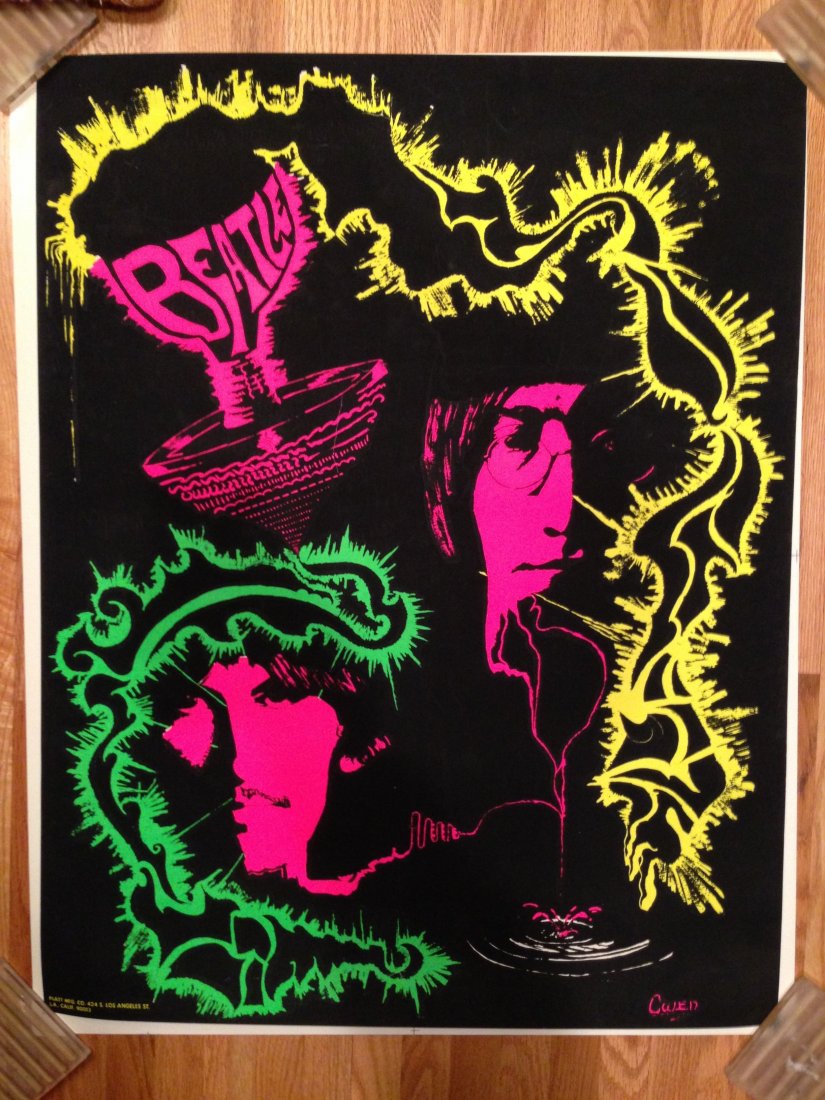 RARE BEATLES BLACKLIGHT POSTER BY OWEN: FEATURED ITEM TRIPLE RARE BEATLES BLACK LIGHT POSTER BY OWEN - NEAR MINT. PLATT MFG. If you are a beatles fan - this is a must own.