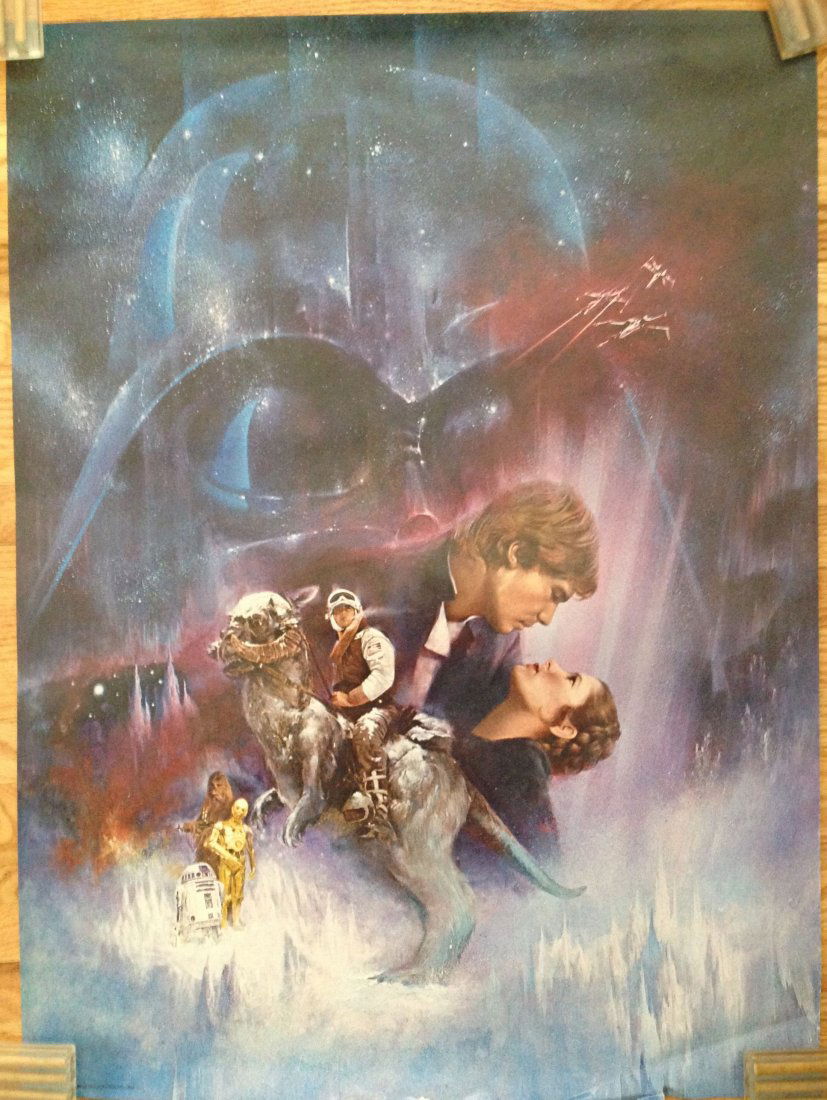 Star Wars Empire strikes back Poster: Star Wars. 20x27. 1980. empire strikes back. pinholes. bottom right . lucasfilms. Features Luke, Lia, Darth, R2D2, C3PO and Han Solo.
