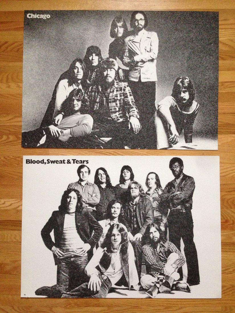 TWO RARE PROMO POSTER - CHICAGO and BLOOD, SWEAT and: TWO RARE PROMO POSTER - CHICAGO and BLOOD, SWEAT and TEARS . Each measure 28 x 20. Mint condition on heavy board. 1970â€™s record store promo posters.
