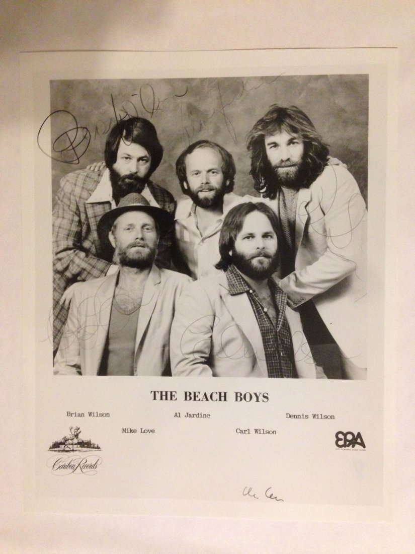 BEACH BOYS SIGNED PRESS PHOTO: BEACH BOYS SIGNED PRESS PHOTO. VERY RARE! Brian Wilson has been know to be very recluse and not sign anything. We got this press photo from former managers from the 70â€™s. You can even see in th