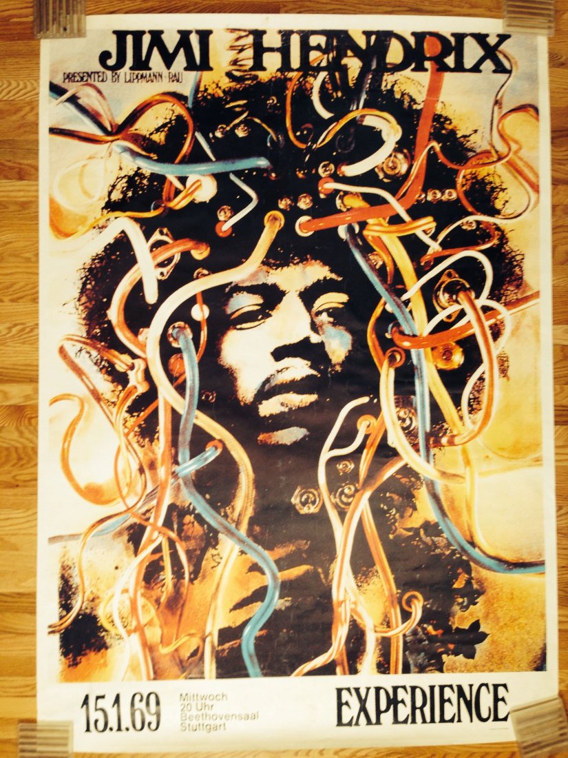 JIMI HENDRIX MEDUSA: JIMI HENDRIX MEDUSA HEAD POSTER. Originally printed for the Germany tour of Hendrix and the Experience. This very large oversized subway poster was sold at concerts as a merchandising effort. This is