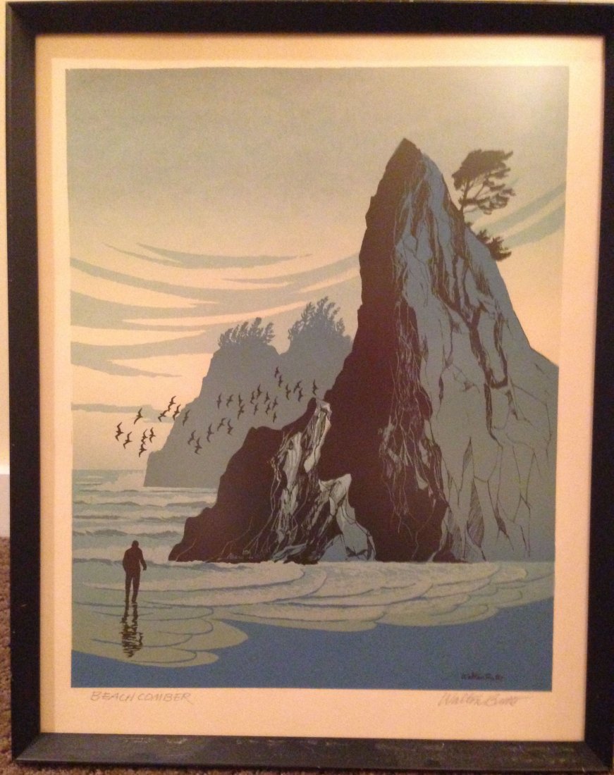 BEACHCOMBER - signed art by WALTON BUTTS: BEACHCOMBER - signed art by WALTON BUTTS. American Northwest artist Walton Butts signed this for the original owner, who purchased it from his street shop in the 60's. Walton lived in Hoquiam, WA. He 