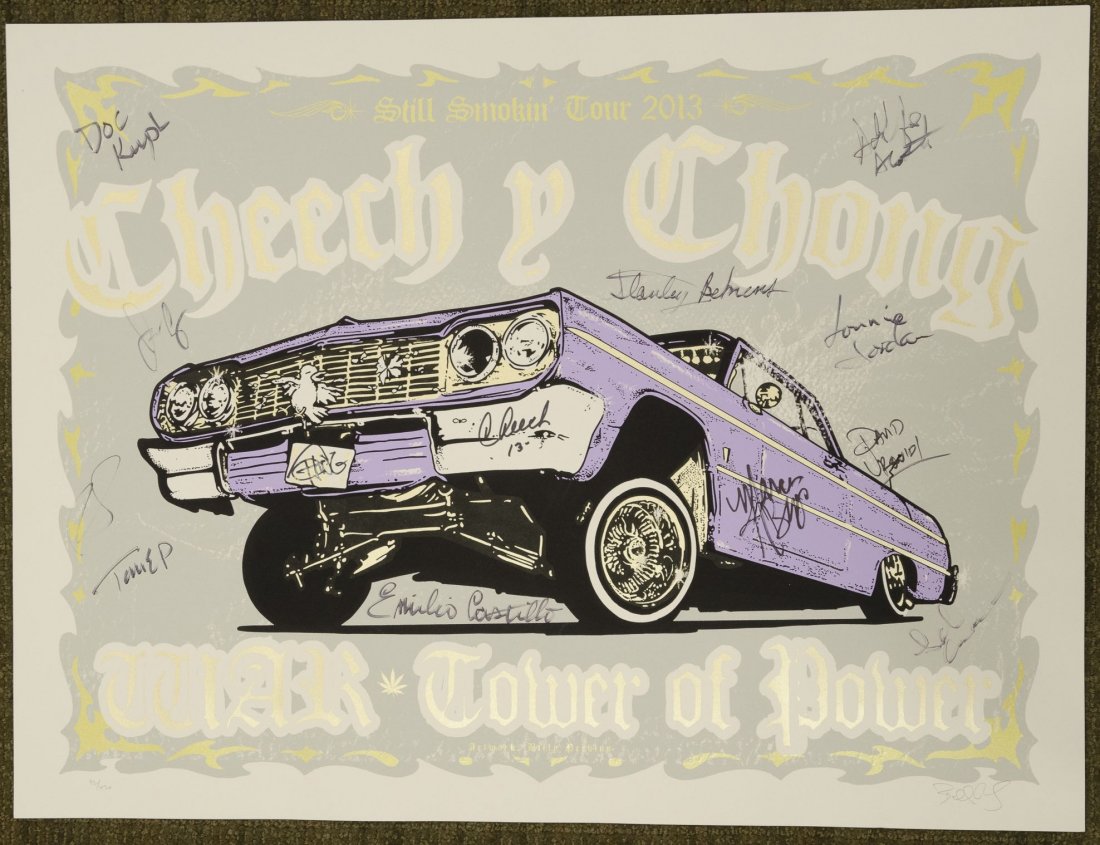 *** Autographed Cheech & Chong, War, & Tower of Power: FEATURED ITEM. BETHEL WOODS #12 Direct from Bethel Woods Center for the Arts, located at the site of the original Woodstock festival. This item Description: Autographed Cheech & Chong poster from the 