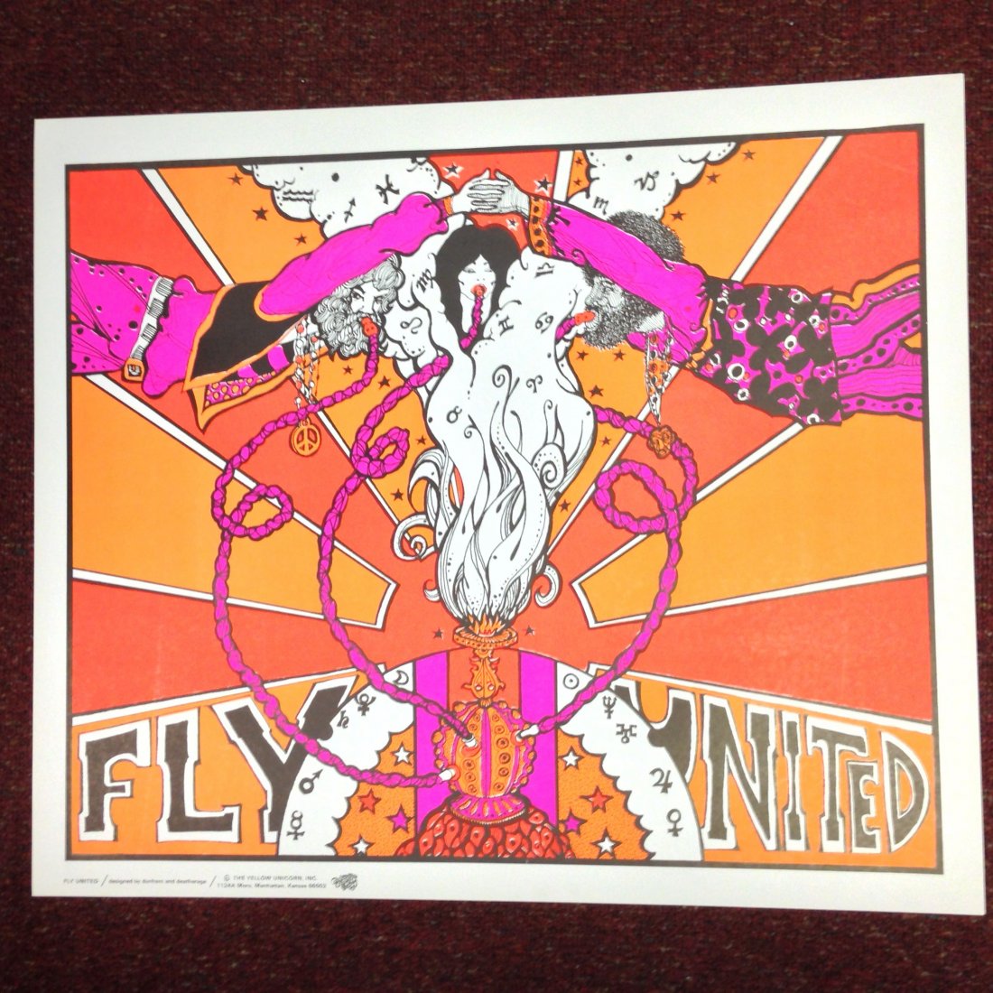 FLY UNITED BLACKLIGHT POSTER: FLY UNITED BLACKLIGHT POSTER. The Yellow Unicorn, Inc. Design by Dunham and Deatherage