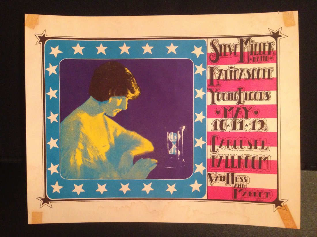 Steve Miller Band Poster - Carousel Ballroom: Steve Miller Band Poster - Carousel Ballroom (San Francisco, CA) May 10, 1968. ARTIST: Alton Kelley. VENUE: Carousel Ballroom (San Francisco, CA) SIZE: 8 x 11 approx. RARE size. tape marks.