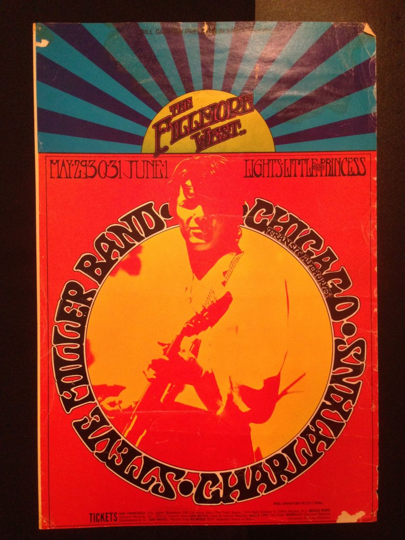 STEVE MILLER - FILLMORE WEST: STEVE MILLER - FILLMORE WEST. BG 175. Fillmore West 5/29-6/1/69 Bill Graham. The original poster was printed on slick, glossy-coated index stock and measures approximately 14″ x 21″. Artis