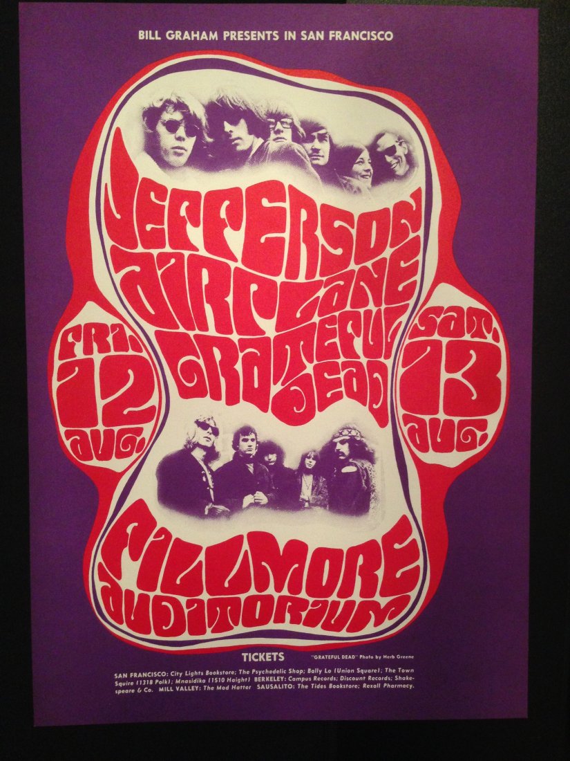 Jefferson Airplane Grateful Dead 1966 - (BG023): Jefferson Airplane Poster Fillmore Auditorium (San Francisco, CA) Aug 12, 1966 (BG023). BG023 is the first example of a rock poster to feature band photographs, these by Herb Greene. Wilson's letterin