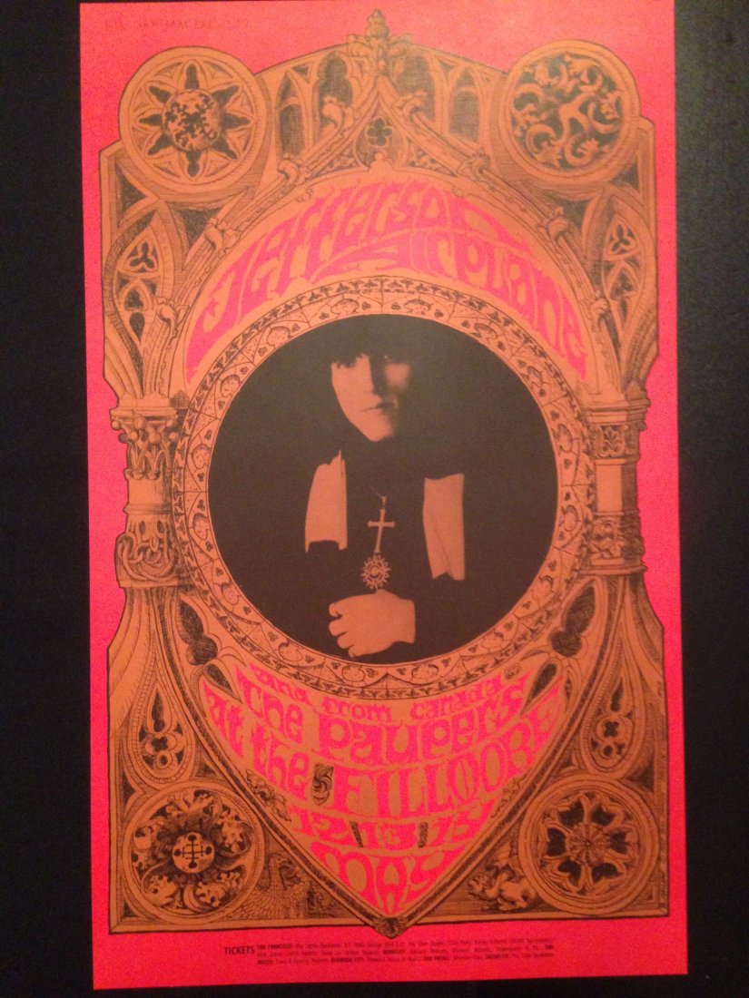 Jefferson Airplane - Fillmore 1967 (BG063): Jefferson Airplane Poster - Fillmore Auditorium (San Francisco, CA) May 12, 1967 (BG063). Exit Wes Wilson from Bill Graham's stable of artists, and enter Bonnie MacLean to keep the posters coming. Mac