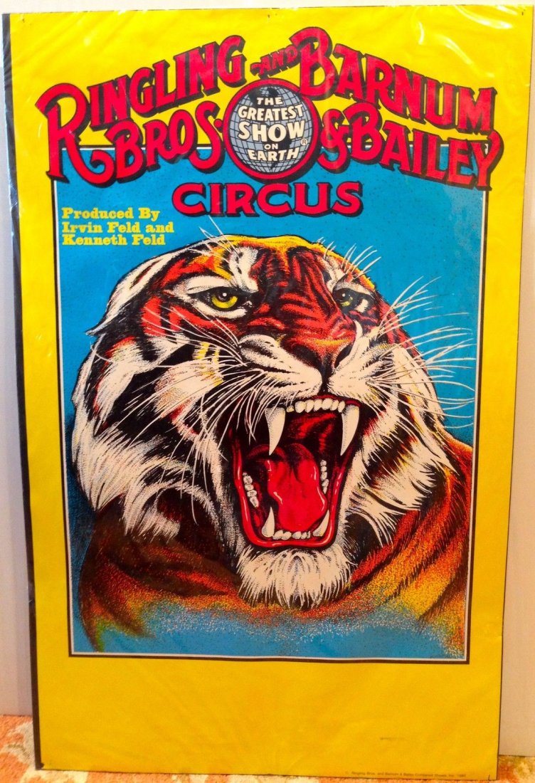 BARNUM & BAILEY ORIGINAL 1982 Vintage CIRCUS POSTER -: BARNUM & BAILEY ORIGINAL 1982 Vintage CIRCUS POSTER - AMAZING TIGER ART! 24" x 38" This special poster was created to celebrate the Ringling Bros. Circus. Amazing Tiger Art. Ã‚Â Small pinholes in