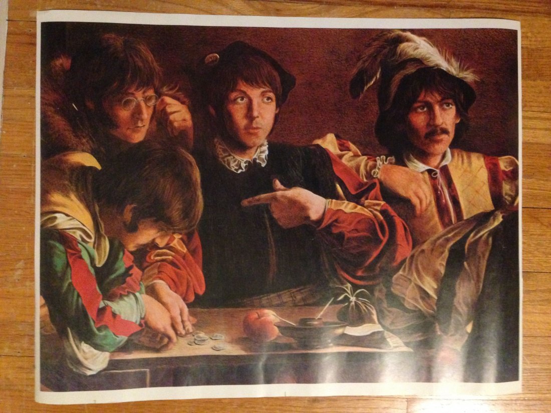 THREE BEATLES PRINTS !: THREE BEATLES PRINTS ! Each 17â€ x 23â€. John and Yoko, Beatles and Flag (from first US Tour) and Beatles as Jesters during the Renaissance period. Reprints. Good condition on poster paper.