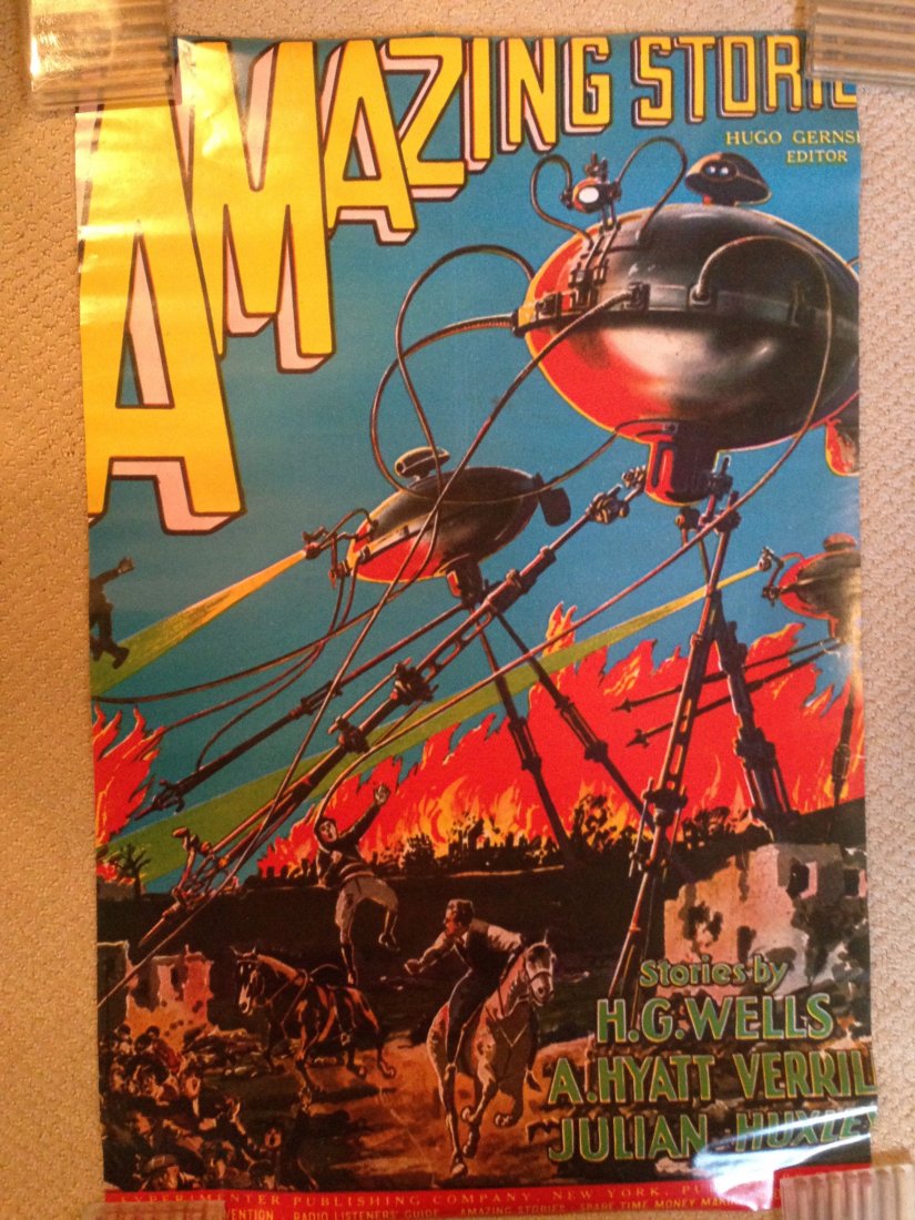 AMAZING STORIES REPRO POSTER: AMAZING STORIES REPRO POSTER. H.G. WELLS WAR OF THE WORLDS.