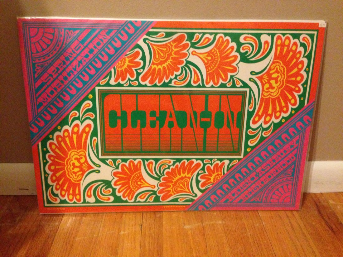 CLEAN-IN poster - 60's: SPRING MOBILIZATION CLEAN-IN. NR 15, by Victor Moscoso. From 1967, The Haight Ashbury Neighborhood Spring Mobilization Clean-In. Poster measures 14x20 and is in as-new/mint condition