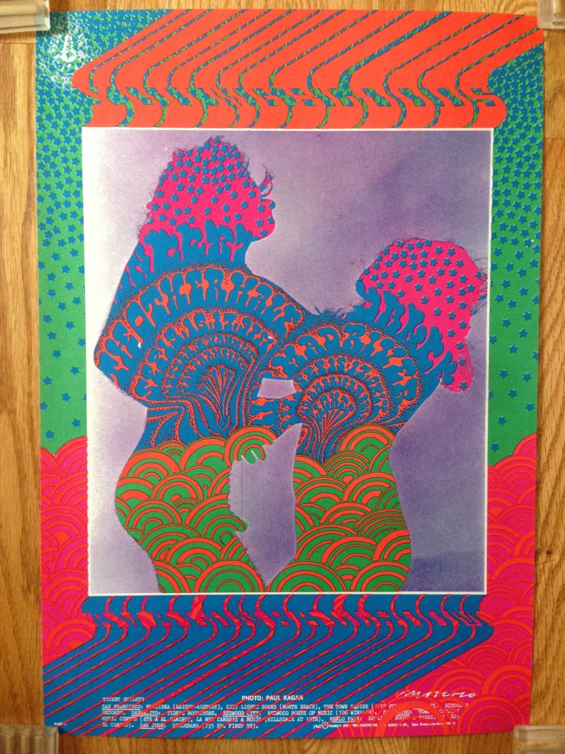 YOUNGBLOODS BY MOSCOSO: This is a SECOND PRINT printed SHORTLY AFTER the concert Victor MOSCOSO Avalon Ballroom Family Dog Presents CONCERT poster of the YOUNGBLOODS. They sang GET TOGETHER during the Summer of Love. THIS IS