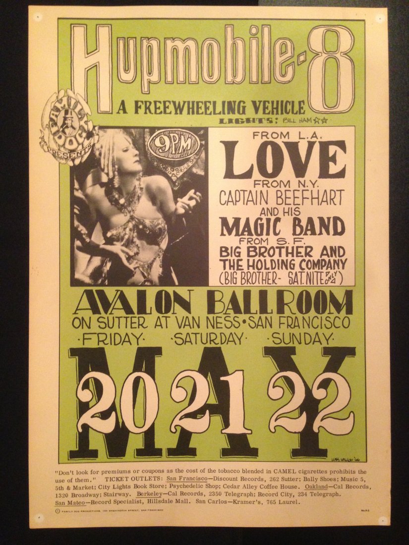 Love - Avalon Ballroom 1966 (FD009): Love Poster Avalon Ballroom (San Francisco, CA) May 20, 1966 (FD009 The post-concert 3rd printing is 14 1/8" x 20 1/2" on uncoated index and displays no union logo or Gillette credit. "No.9-3" appears