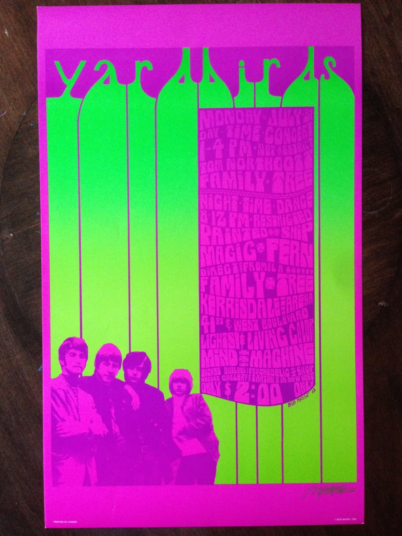 YARDBIRDS POSTER - SIGNED BY ARTIST: YARDBIRDS POSTER - SIGNED BY ARTIST BOB MASSE. Bob Masse is from Canada's west coast and has been producing concert posters since the 1960s. While attending art school in Vancouver, British Columbia,