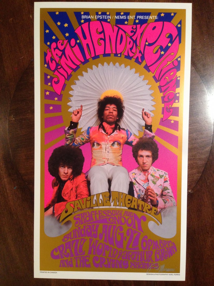 JIMI HENDRIX - SAVILLE THEATER - SIGNED: JIMI HENDRIX - SAVILLE THEATER - SIGNED BY ARTIST BOB MASSE. DESIGN AND PHOT BY KARL FERRIS.