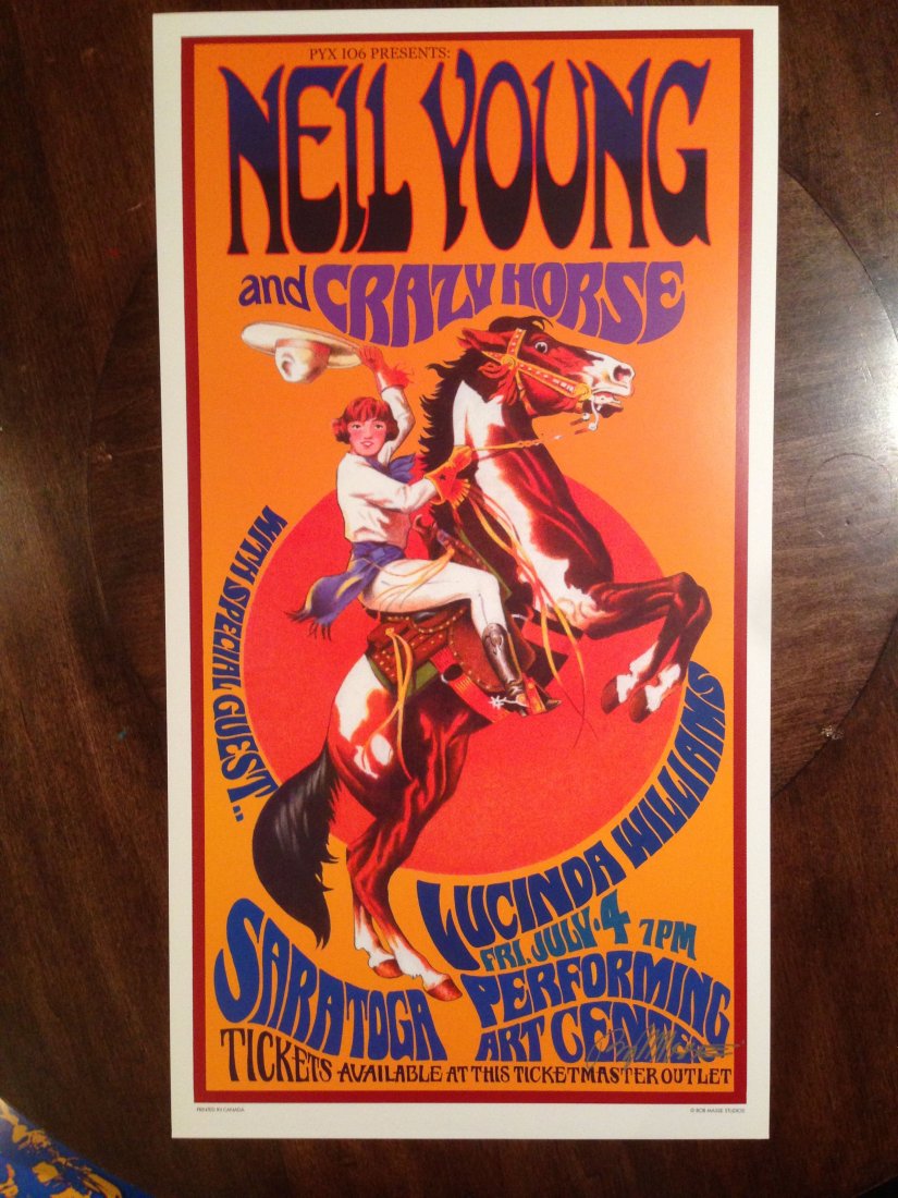 NEIL YOUNG AND CRAZY HORSE - SARATOGA - SIGNED: NEIL YOUNG AND CRAZY HORSE - SARATOGA - SIGNED BY ARTIST BOB MASSE.
