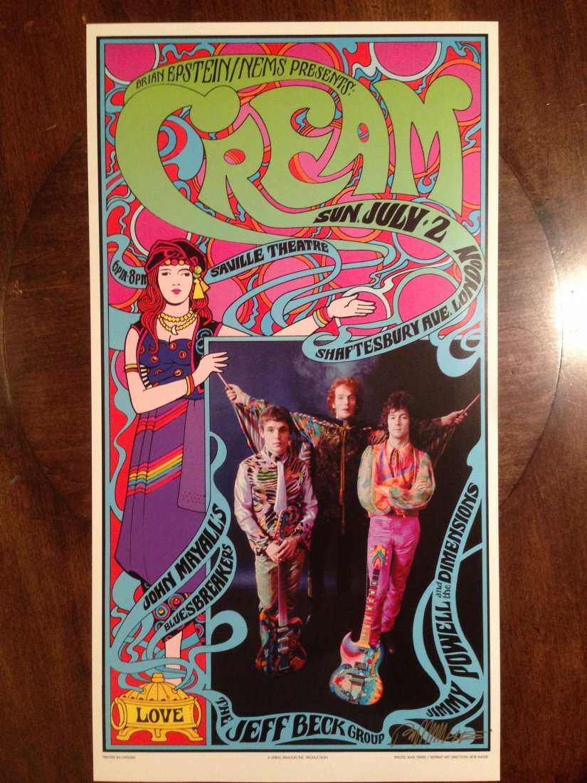 CREAM - BOB MASSE - FERRIS: CREAM - BOB MASSE - FERRIS. SIGNED. A TRIBUTE. RIP Cream's Jack Bruce, bassist extraordinaire. MINT. SIGNED BY ARTIST BOB MASSE.