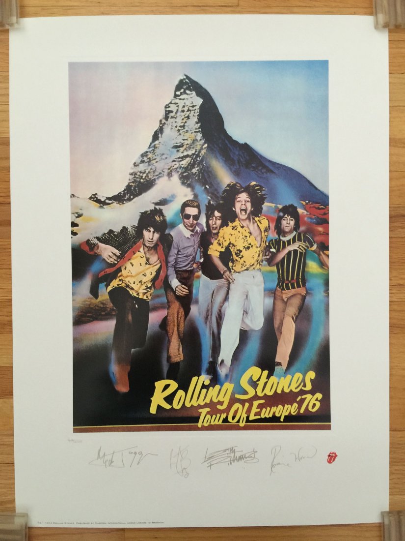ROLLING STONES TOUR OF EUROPE 1976: ROLLING STONES TOUR OF EUROPE 1976. Signed in plate. 1994 issue. #949/5000. By Musicom Intl. About 18x23. MINT