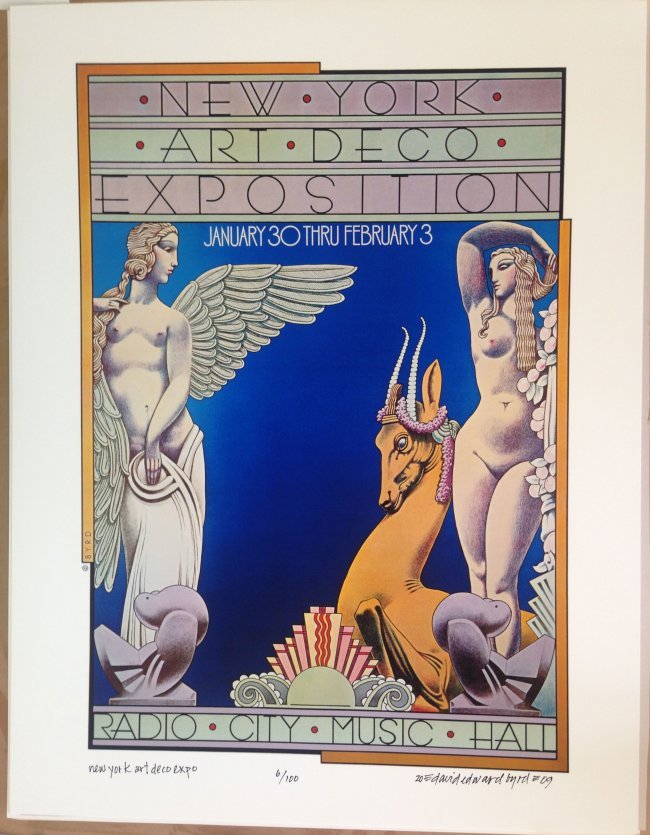NEW YORK ART DECO EXPOSITION - DAVID BYRD: NEW YORK ART DECO EXPOSITION - DAVID BYRD Signed, dated and numbered by the artist, Davide Edward Byrd From the event at Radio City Music Hall in NYC #6 / 100 17" x 22"